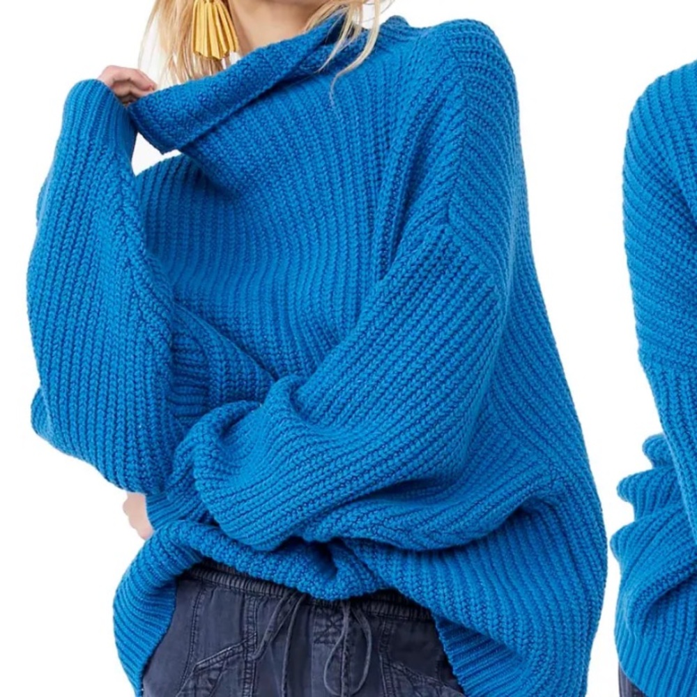 Free People Swim Too Deep turtleneck sweater in Mykonos Blue